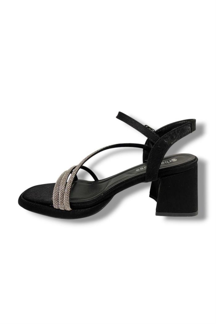 Erbay 488-25 Saten Kare Topuk Taşlı Kadın Sandalet