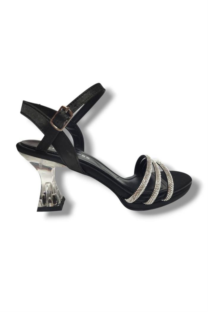 Erbay 84-25 Deri Taşlı Şeffaf Topuk Anatomik Kadın Sandalet