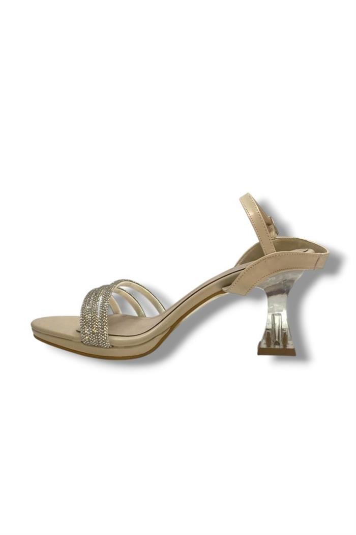 Erbay 84-25 Deri Taşlı Şeffaf Topuk Anatomik Kadın Sandalet