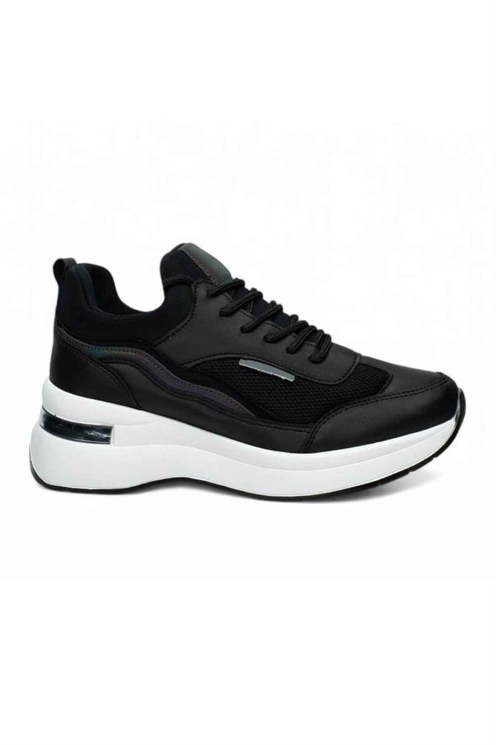 Flet 327-25 Deri Anorak Anatomik Kadın Sneaker Siyah Beyaz
