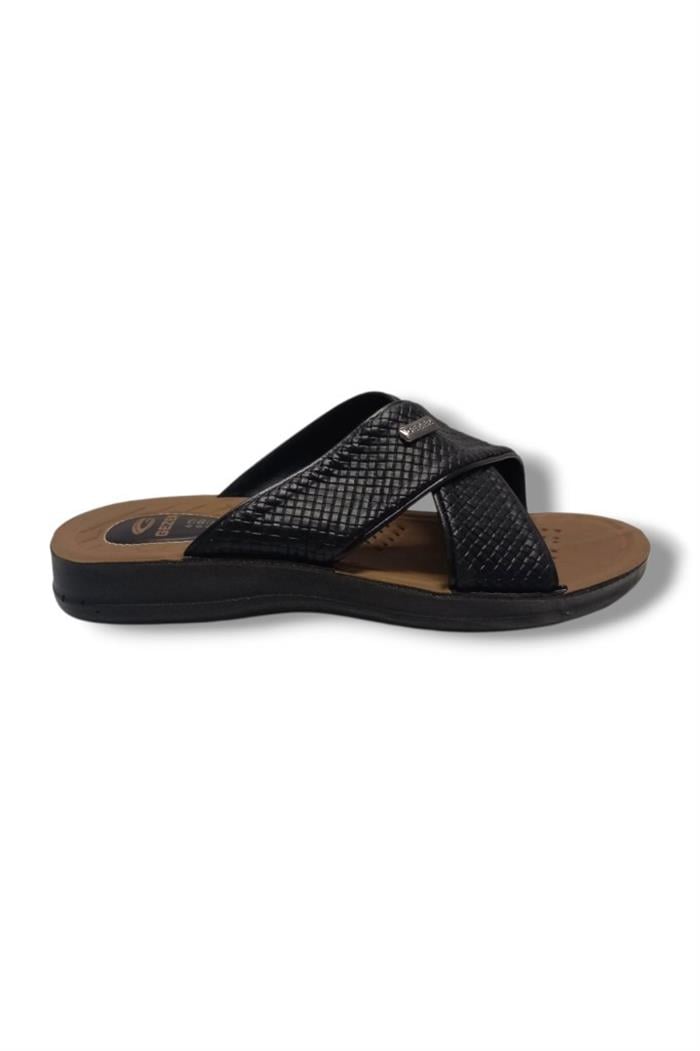 Gezer 12598-25 Deri Anatomik Çapraz Erkek Terlik