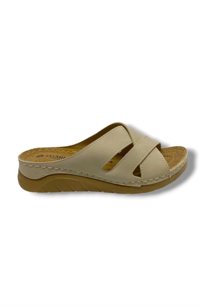 Jasmine 4003-25 Deri Comfort Çapraz 3 Bant Kadın Terlik