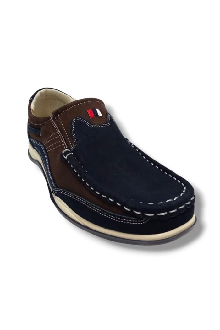 Master 1702-25 Hakiki Nubuk Deri Anatomik Casual Erkek Ayakkabı Lacivert Kahve