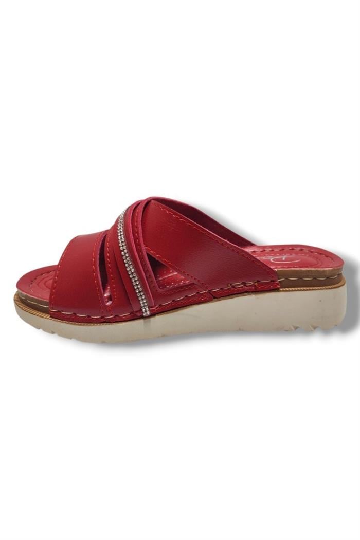 Perla 3001-25 Deri Anatomik Soft Çapraz Bant Şerit Taşlı Kadın Terlik