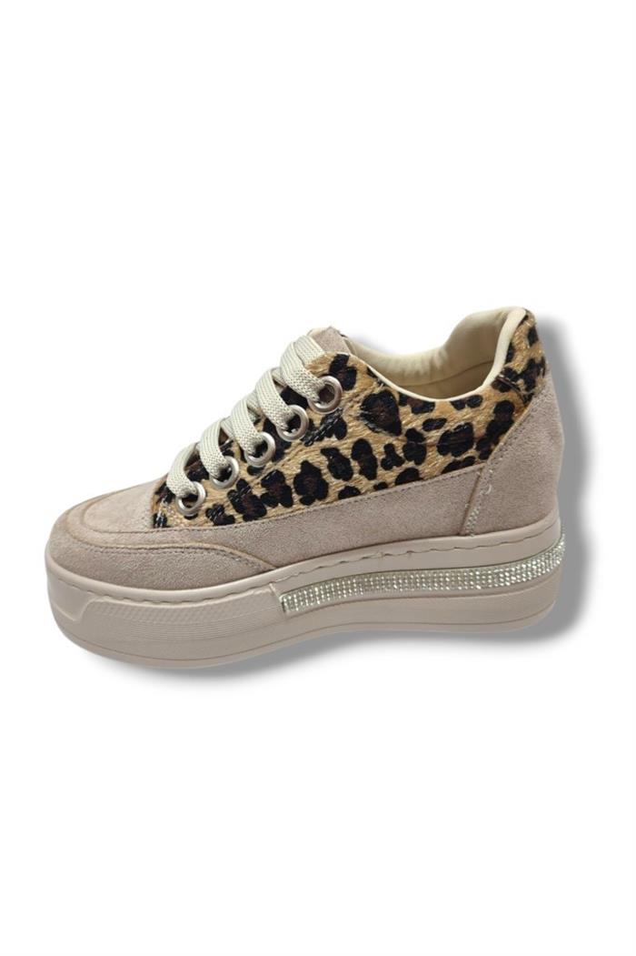 Şanzelize 186-25 Süet Taşlı Leopar Dolgu Topuk Kadın Sneaker