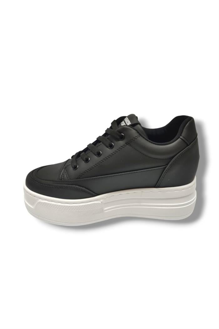 Şanzelize 187-25 Deri Dolgu Topuk Kadın Sneaker Siyah Beyaz