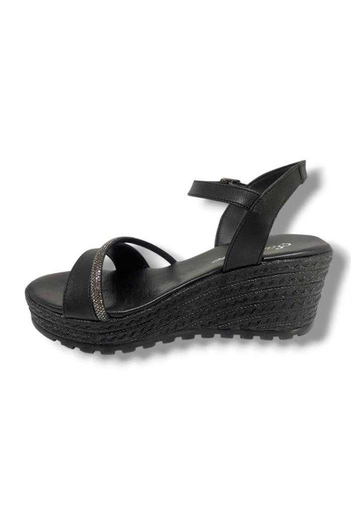 Şanzelize K303-25 Deri Taşlı Dolgu Topuk Kadın Sandalet
