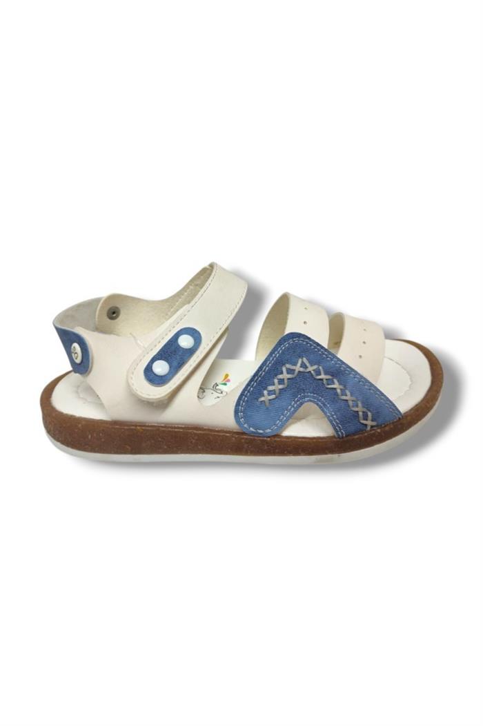 Şirinbebe 1565-20 Anatomik Dikiş Çirtli Erkek Çocuk Sandalet Beyaz Mavi 26-30