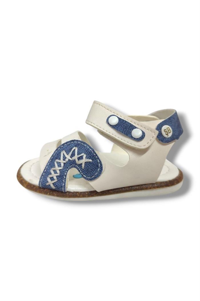 Şirinbebe 1568-20 Anatomik Dikiş Çirtli Erkek Çocuk Sandalet Beyaz Mavi 21-25