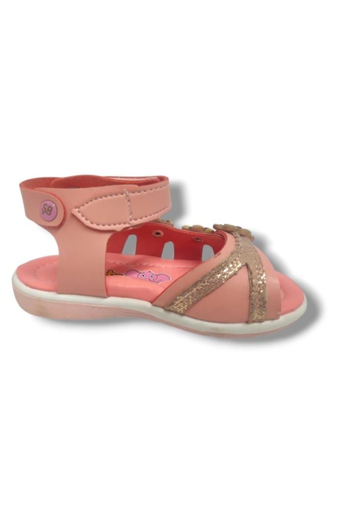 Şirinbebe 1649-20 Anatomik 4 Çiçekli Sim Baskı Kız Çocuk Sandalet Somon 21-25
