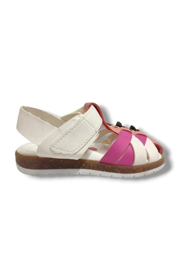 Şirinbebe 1665-20 Çapraz Şerit 2 Kelebekli Kız Çocuk Sandalet Beyaz Pembe 21-25