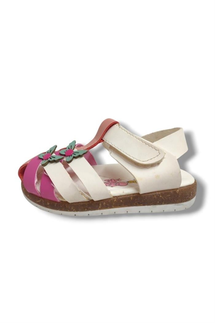 Şirinbebe 1665-20 Çapraz Şerit 2 Kelebekli Kız Çocuk Sandalet Beyaz Pembe 21-25