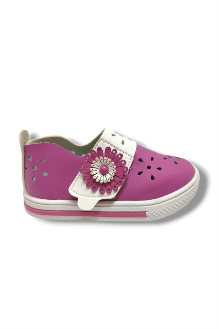 Şirinbebe 1687-20 Çiçek Cırtlı Kız Çocuk Sandalet Pembe Beyaz 21-25