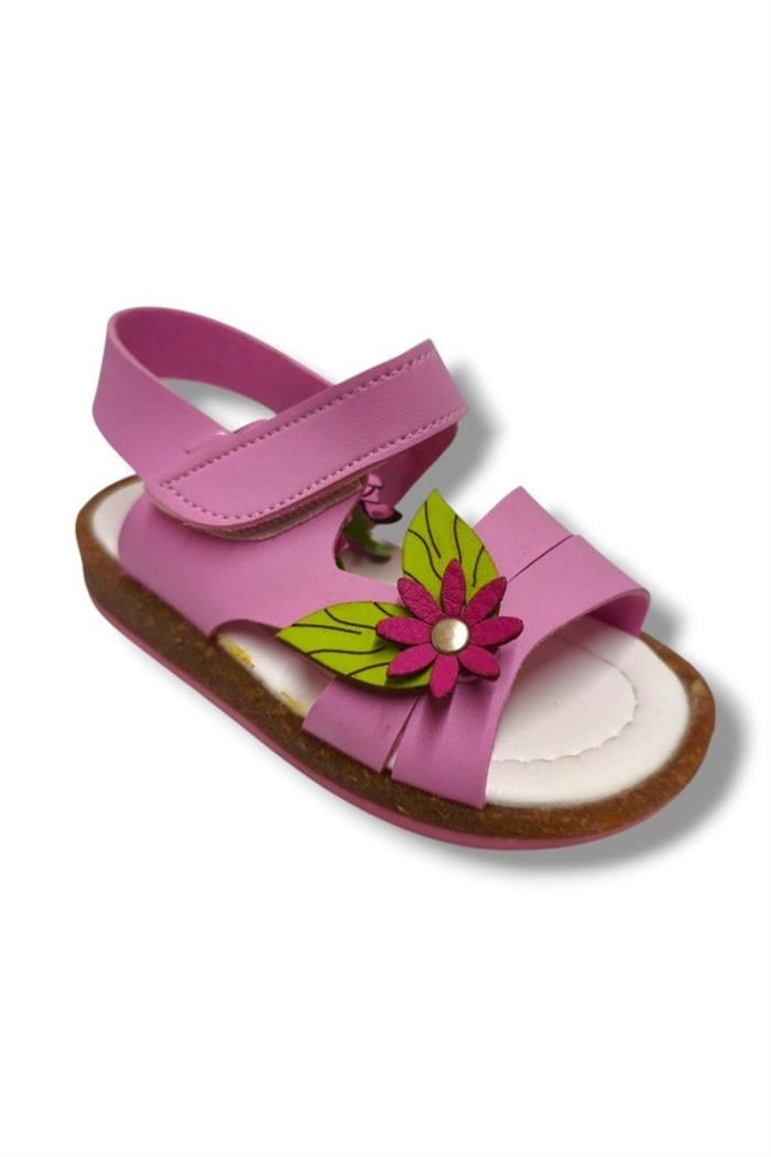 Şirinbebe 3000-20 Çiçek Tokalı Cırtlı Kız Çocuk Sandalet