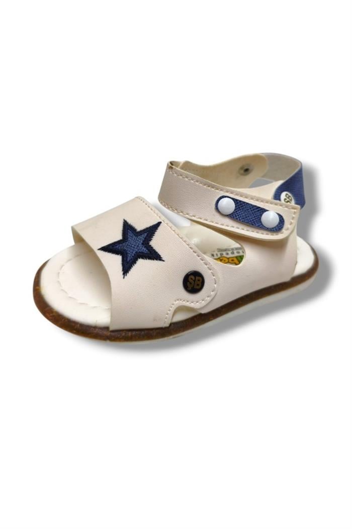 Şirinbebe 3022-20 Yıldız Desen Cırtlı Erkek Çocuk Sandalet Beyaz Mavi 21-25