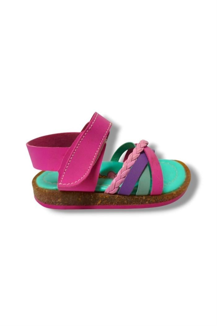 Şirinbebe 3038-20 Çapraz Örgü Kız Çocuk Sandalet Pembe Yeşil 21-25