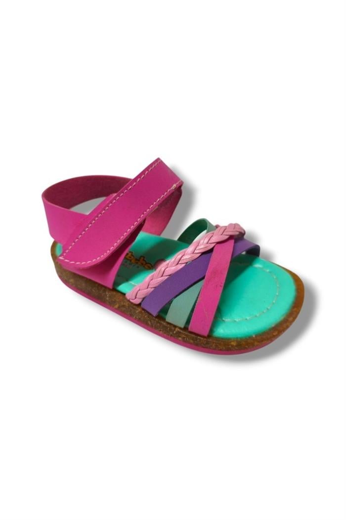 Şirinbebe 3038-20 Çapraz Örgü Kız Çocuk Sandalet Pembe Yeşil 21-25