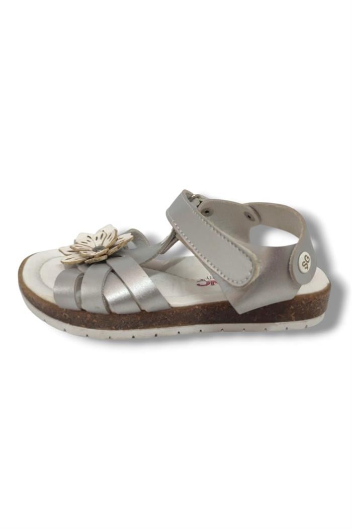 Şiringenç 1555-20 Çapraz Desen Çiçekli Kız Çocuk Sandalet 26-30 Gümüş