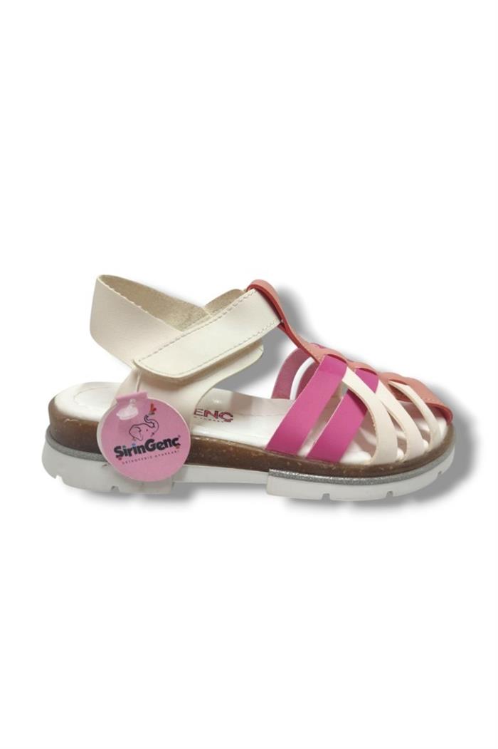 Şiringenç 1677-20 Çapraz Şerit Kız Çocuk Sandalet Beyaz Pembe 31-35