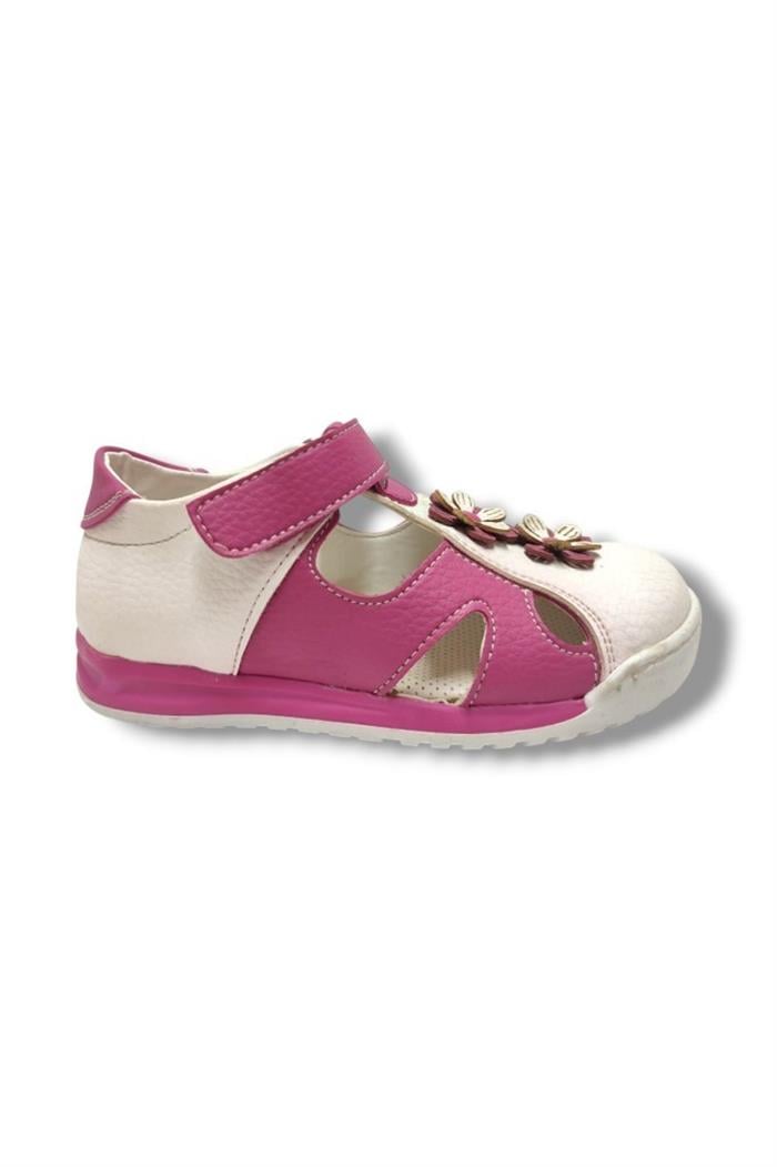 Şiringenç 1730-20 2 Çiçek Cırtlı Kız Çocuk Sandalet Pembe Beyaz 26-30