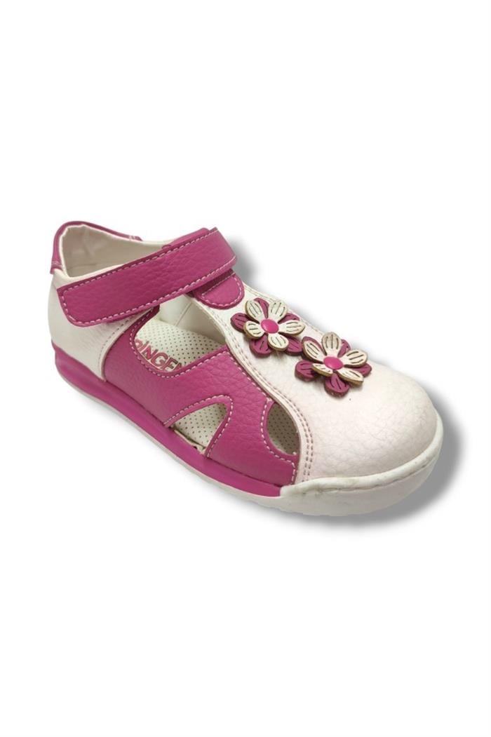 Şiringenç 1730-20 2 Çiçek Cırtlı Kız Çocuk Sandalet Pembe Beyaz 26-30