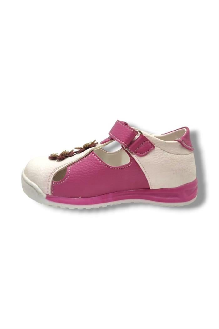 Şiringenç 1730-20 2 Çiçek Cırtlı Kız Çocuk Sandalet Pembe Beyaz 26-30