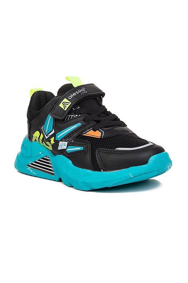 Alessio 049 Anorak Cırtlı Patik Çocuk Spor Ayakkabı Siyah Turkuaz