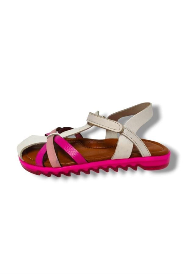 Bagcı 3087-20 Önü Kapalı Çapraz Şeritli Kız Çocuk Sandalet Beyaz Pembe 26-30
