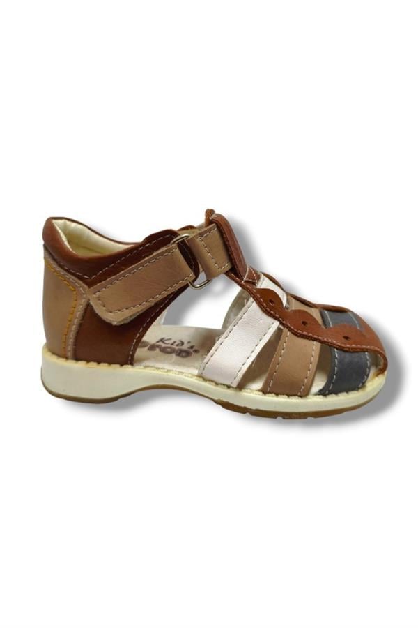 Beebron 3006-20 Anatomik Önü Kapali 3 Şeritli Erkek Çocuk Sandalet Kahve Vizon 21-25