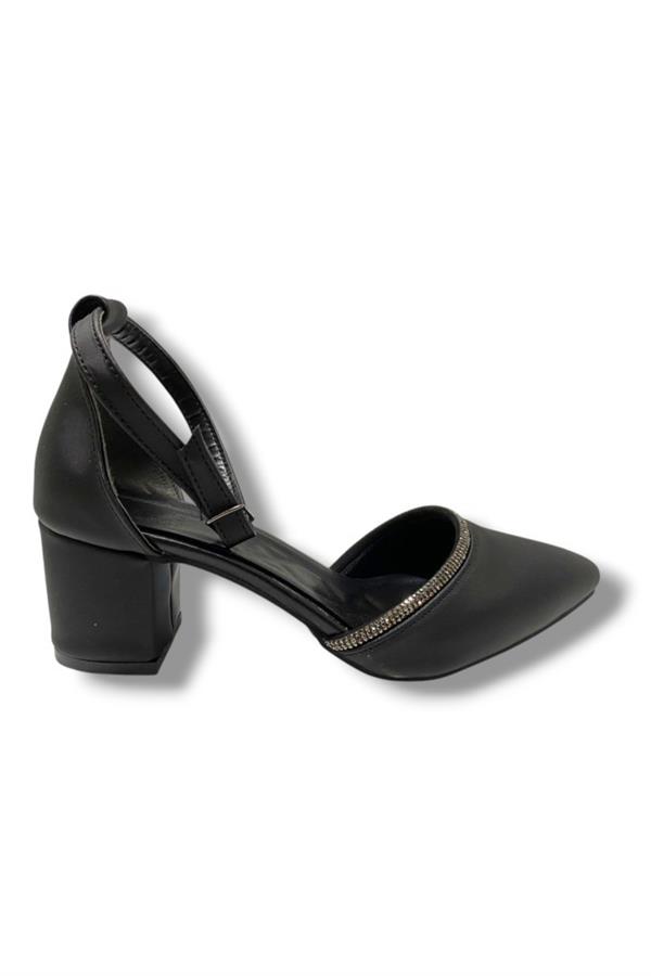 C-Shoes 105-25 Saten Ağzı Taşlı Kalın Topuk Kadın Ayakkabı