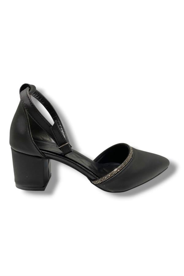C-Shoes 105-25 Saten Ağzı Taşlı Kalın Topuk Kadın Ayakkabı