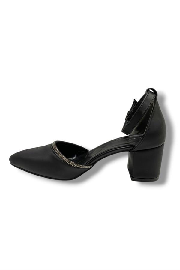 C-Shoes 105-25 Saten Ağzı Taşlı Kalın Topuk Kadın Ayakkabı