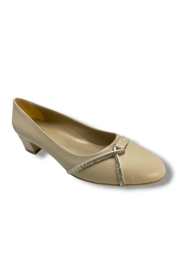C-Shoes TR23-25 Deri Taşlı Kalın Topuk Kadın Ayakkabı 41-42