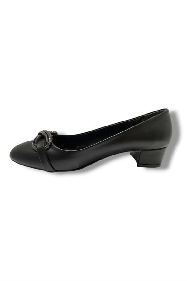 C-Shoes TR46-25 Deri Sonsuzluk Taşlı Kalın Topuklu Kadın Ayakkabı 41-42