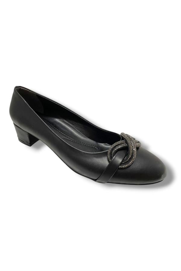 C-Shoes TR46-25 Deri Sonsuzluk Taşlı Kalın Topuklu Kadın Ayakkabı 41-42