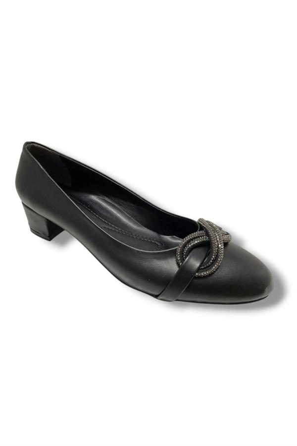 C-Shoes TR46-25 Deri Sonsuzluk Taşlı Kalın Topuklu Kadın Ayakkabı 41-42