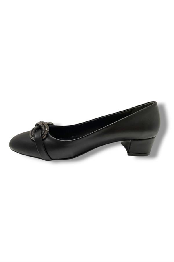 C-Shoes TR46-25 Deri Sonsuzluk Taşlı Kalın Topuklu Kadın Ayakkabı 41-42