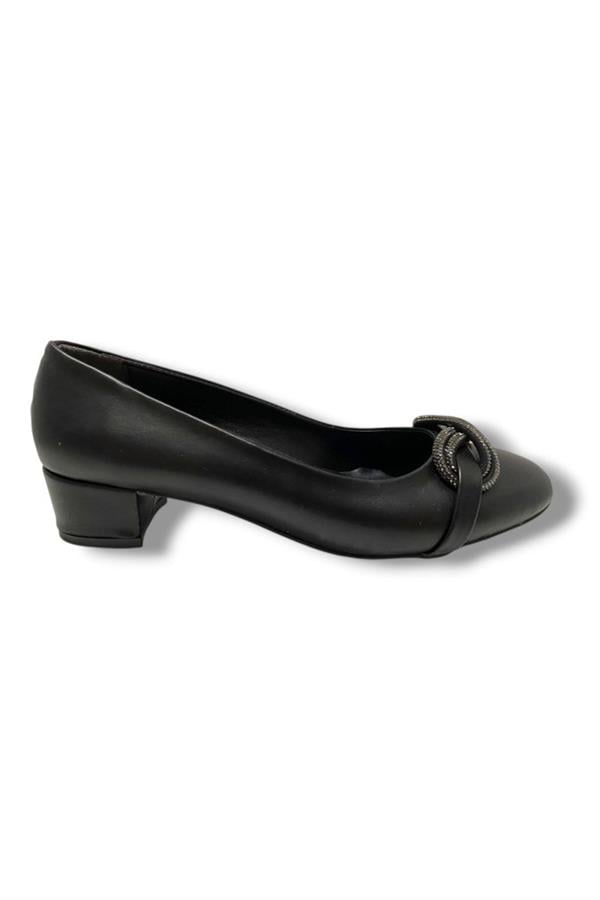 C-Shoes TR46-25 Deri Sonsuzluk Taşlı Kalın Topuklu Kadın Ayakkabı 41-42