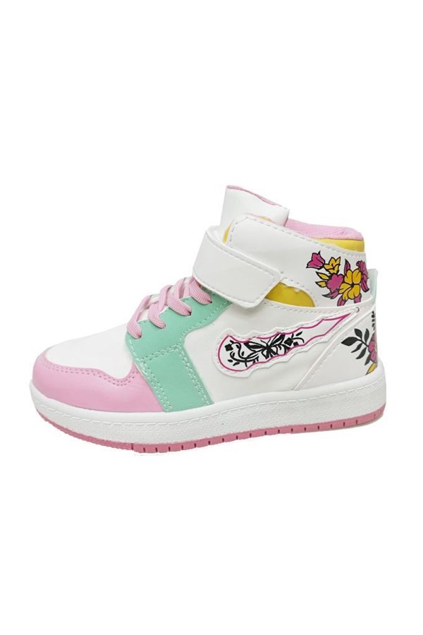 Callion 048 Deri Sneakers Kız Çocuk Spor Ayakkabı 31-35 Beyaz Pembe Su Yeşili