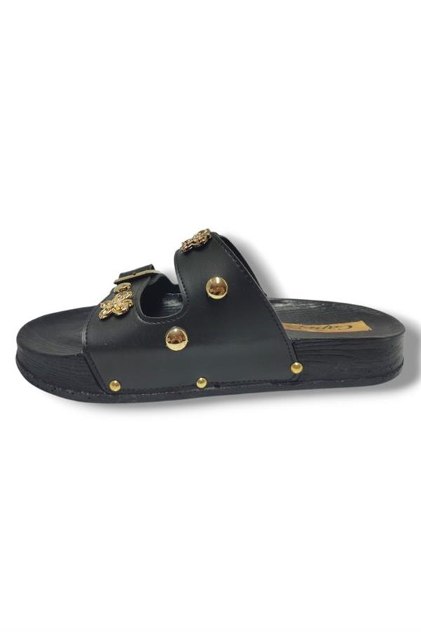 Capri 9001-25 Deri Çift Bant Tokalı Kadın Terlik
