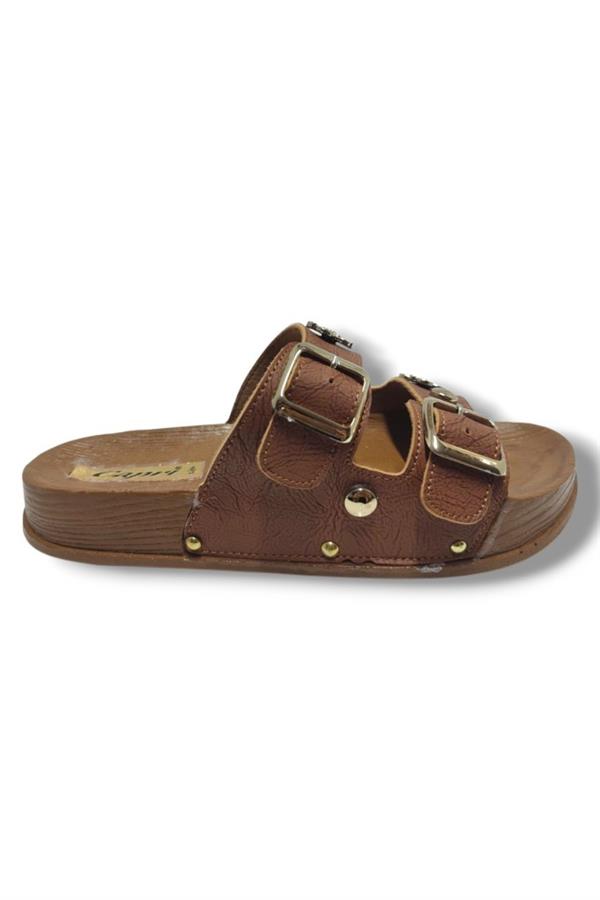 Capri 9001-25 Deri Çift Bant Tokalı Kadın Terlik