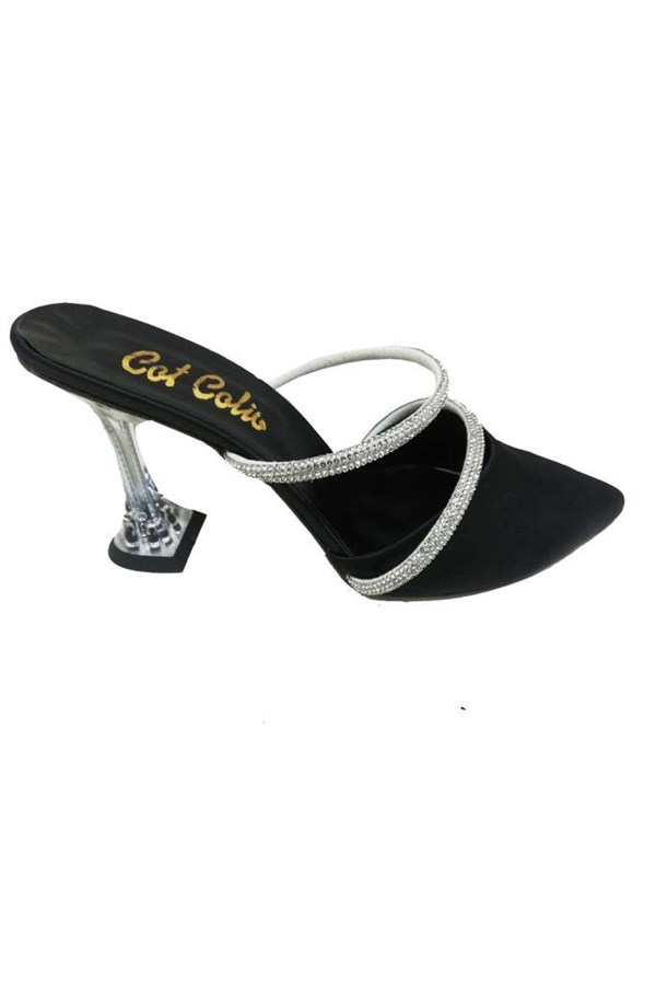 Cotcolic 9714 Saten Şeffaf Topuk Fashion Kadın Terlik