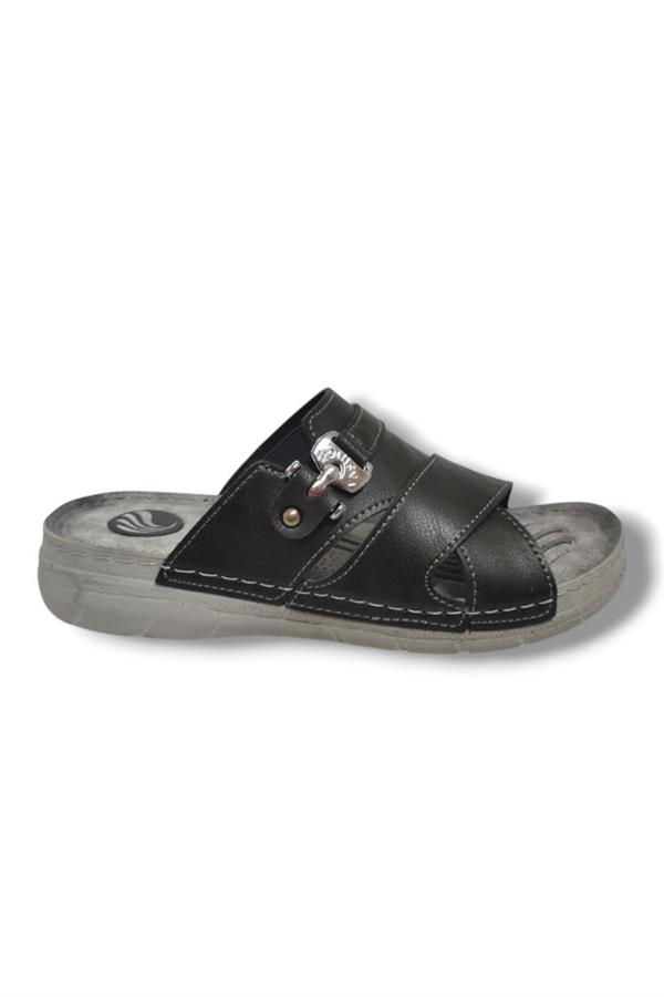 Enova M244-0105 Deri Anatomik Fashion Tokalı Erkek Terlik