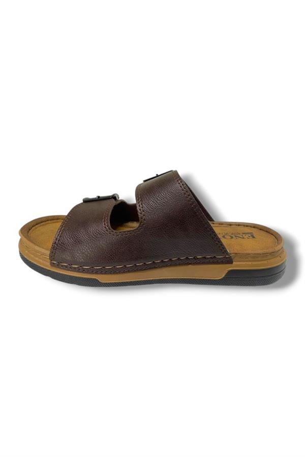 Enova M253-0202-25 Deri Anatomik Soft Çift Bant Erkek Terlik