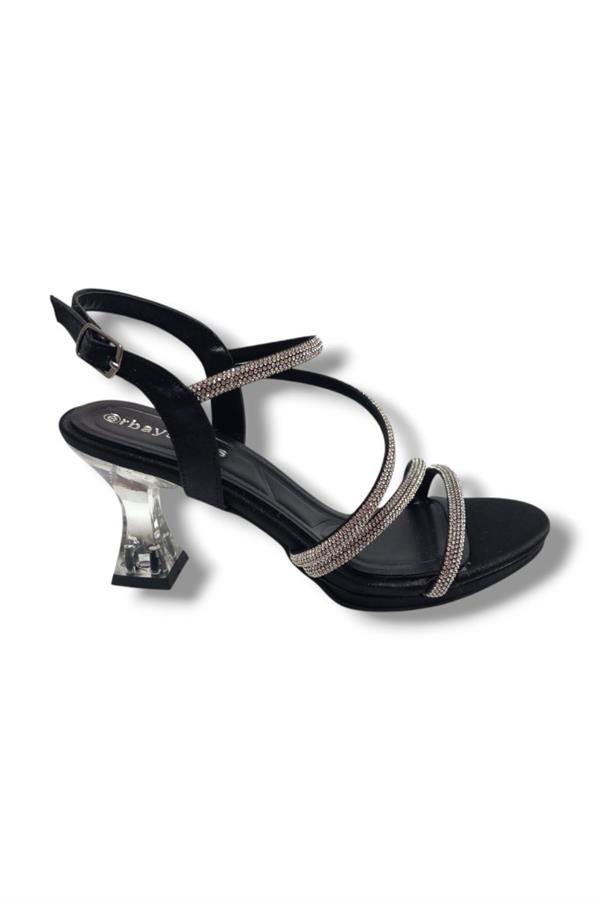 Erbay 093-25 Saten Şeffaf Topuk Taşlı Anatomik Kadın Sandalet