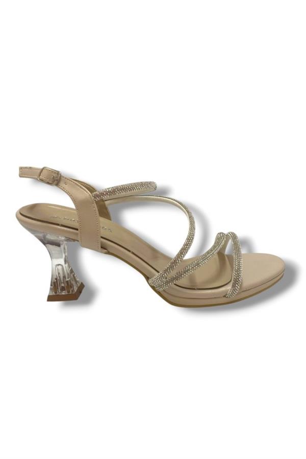 Erbay 093-25 Saten Şeffaf Topuk Taşlı Anatomik Kadın Sandalet