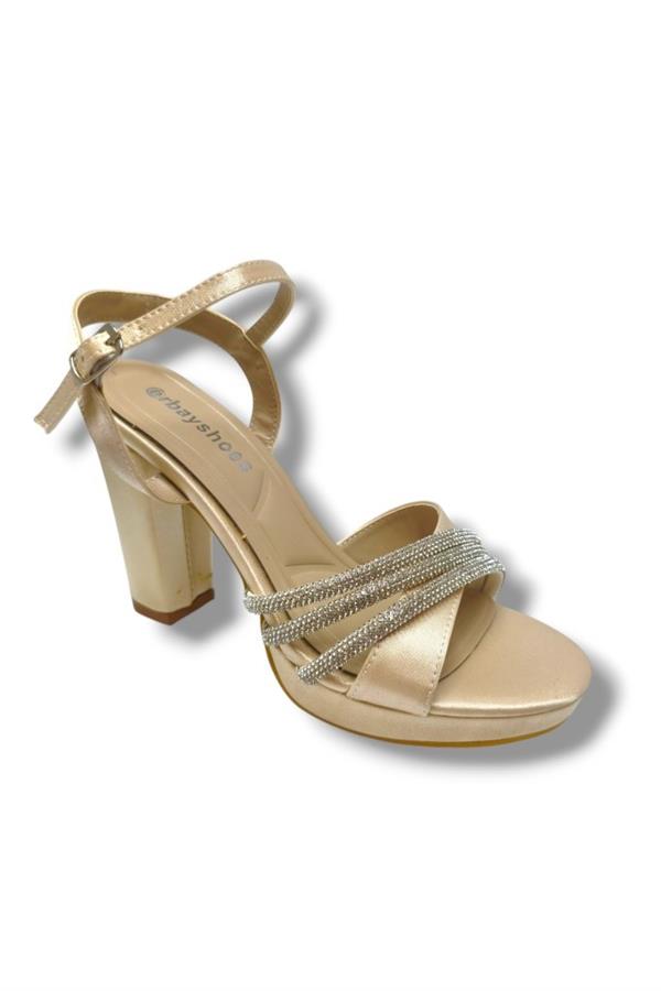 Erbay 383-25 Saten Taşlı Yüksek Topuk Kadın Sandalet