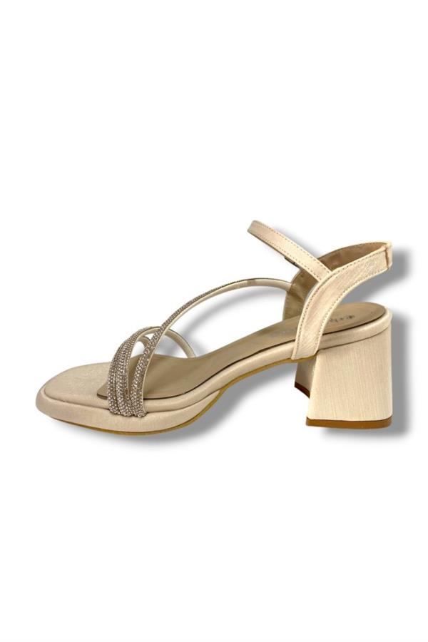 Erbay 488-25 Saten Kare Topuk Taşlı Kadın Sandalet