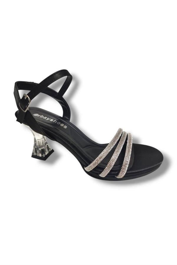 Erbay 84-25 Deri Taşlı Şeffaf Topuk Anatomik Kadın Sandalet