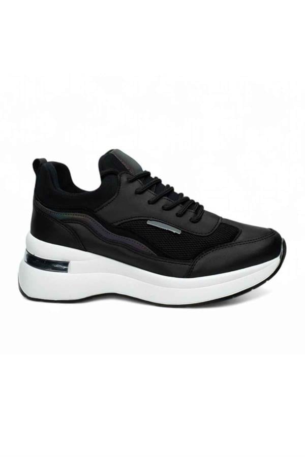 Flet 327-25 Deri Anorak Anatomik Kadın Sneaker Siyah Beyaz